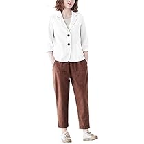 Amazon | [Hanmall] レディース 長袖 白 綿麻 ジャケット 秋